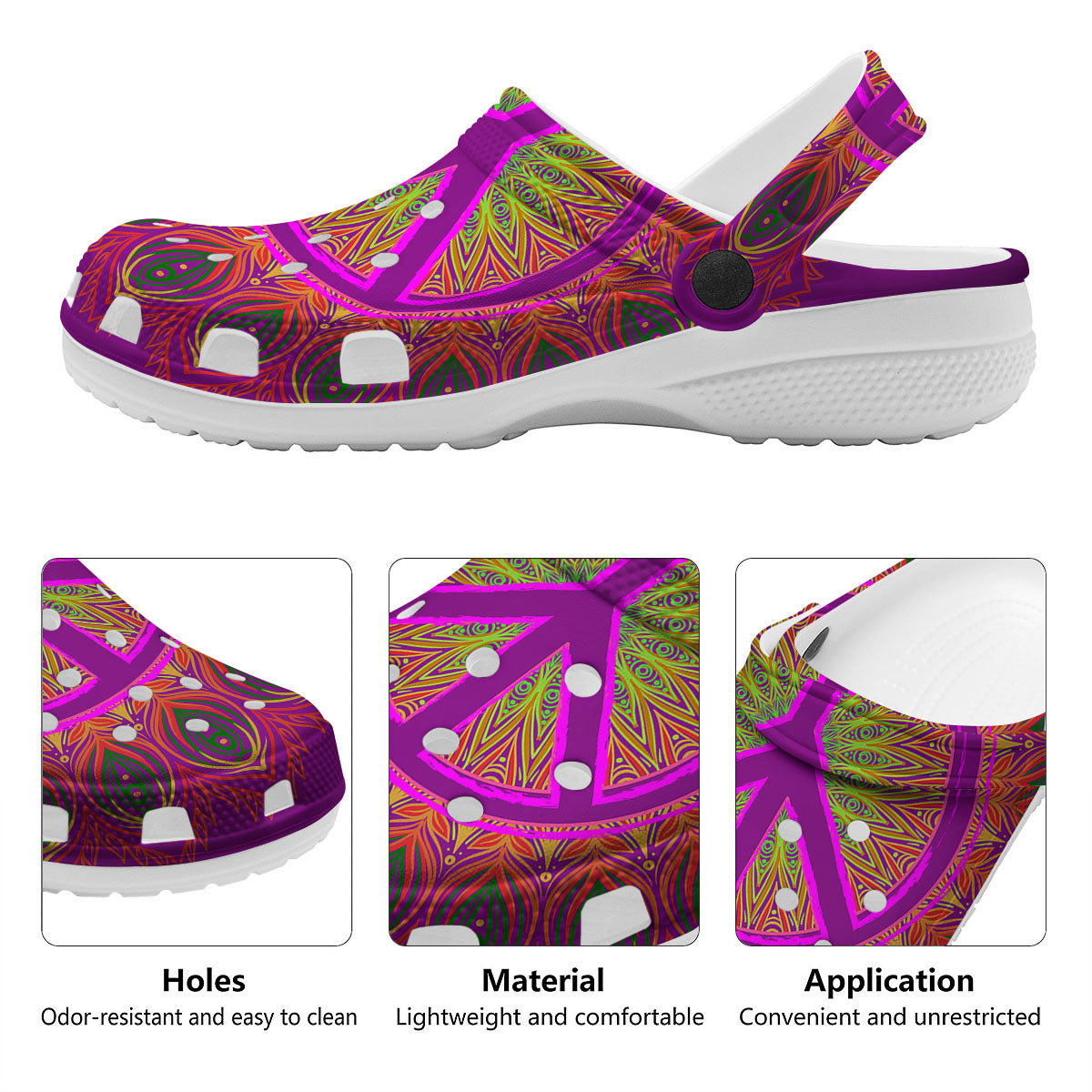 Peace Sign Psychedelic Hippie Print Clog-grizzshop