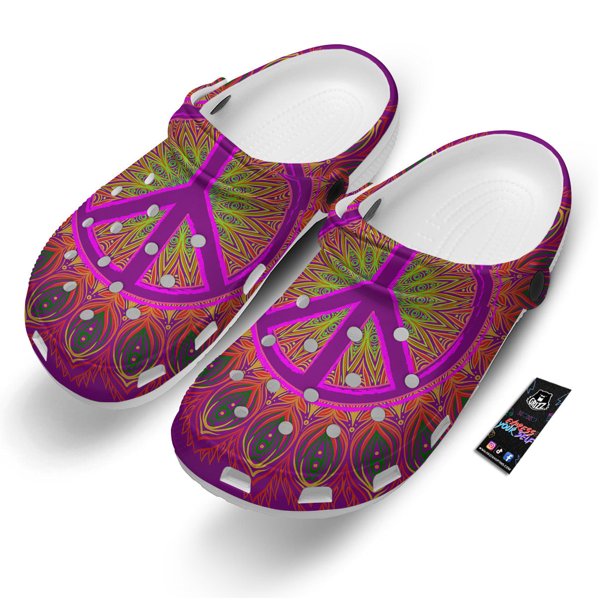 Peace Sign Psychedelic Hippie Print Clog-grizzshop