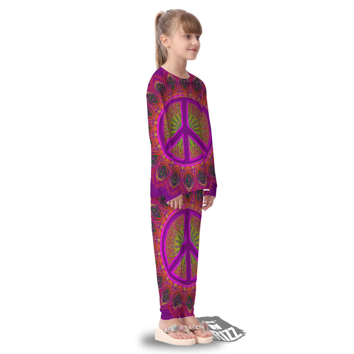 Peace Sign Psychedelic Hippie Print Kid's Pajamas-grizzshop