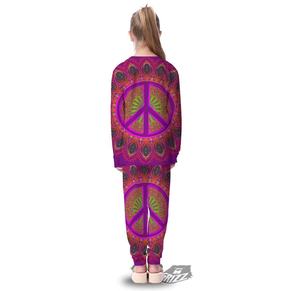 Peace Sign Psychedelic Hippie Print Kid's Pajamas-grizzshop