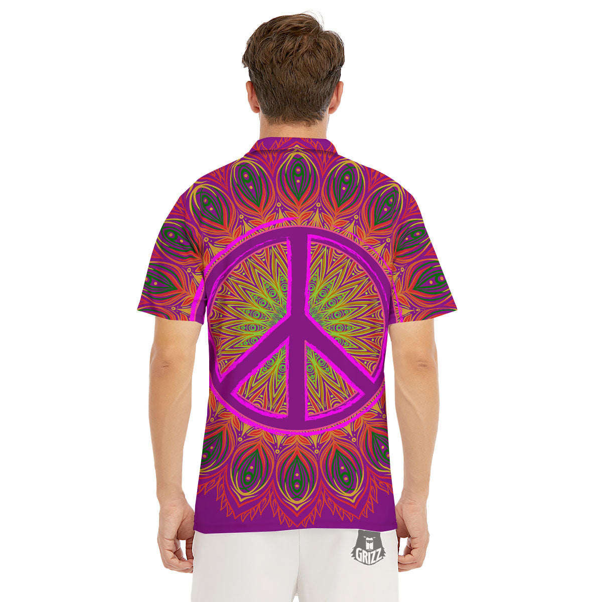 Peace Sign Psychedelic Hippie Print Men's Golf Shirts-grizzshop