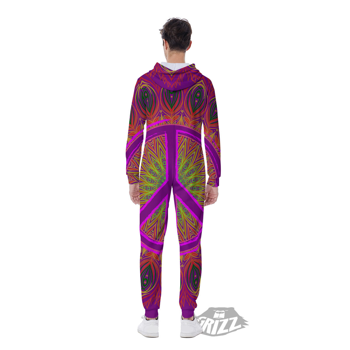 Peace Sign Psychedelic Hippie Print Men's Jumpsuit-grizzshop