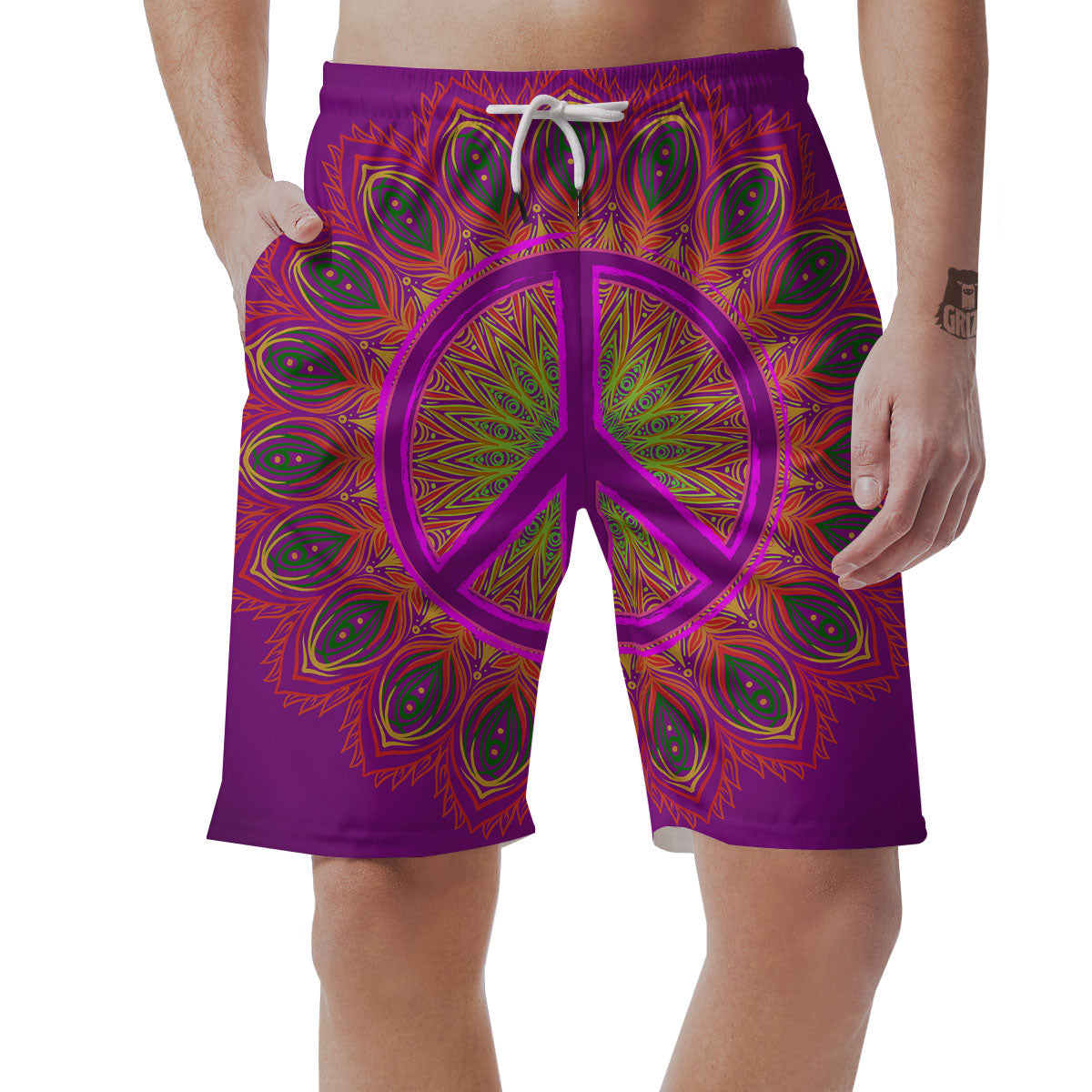 Peace Sign Psychedelic Hippie Print Men's Shorts-grizzshop