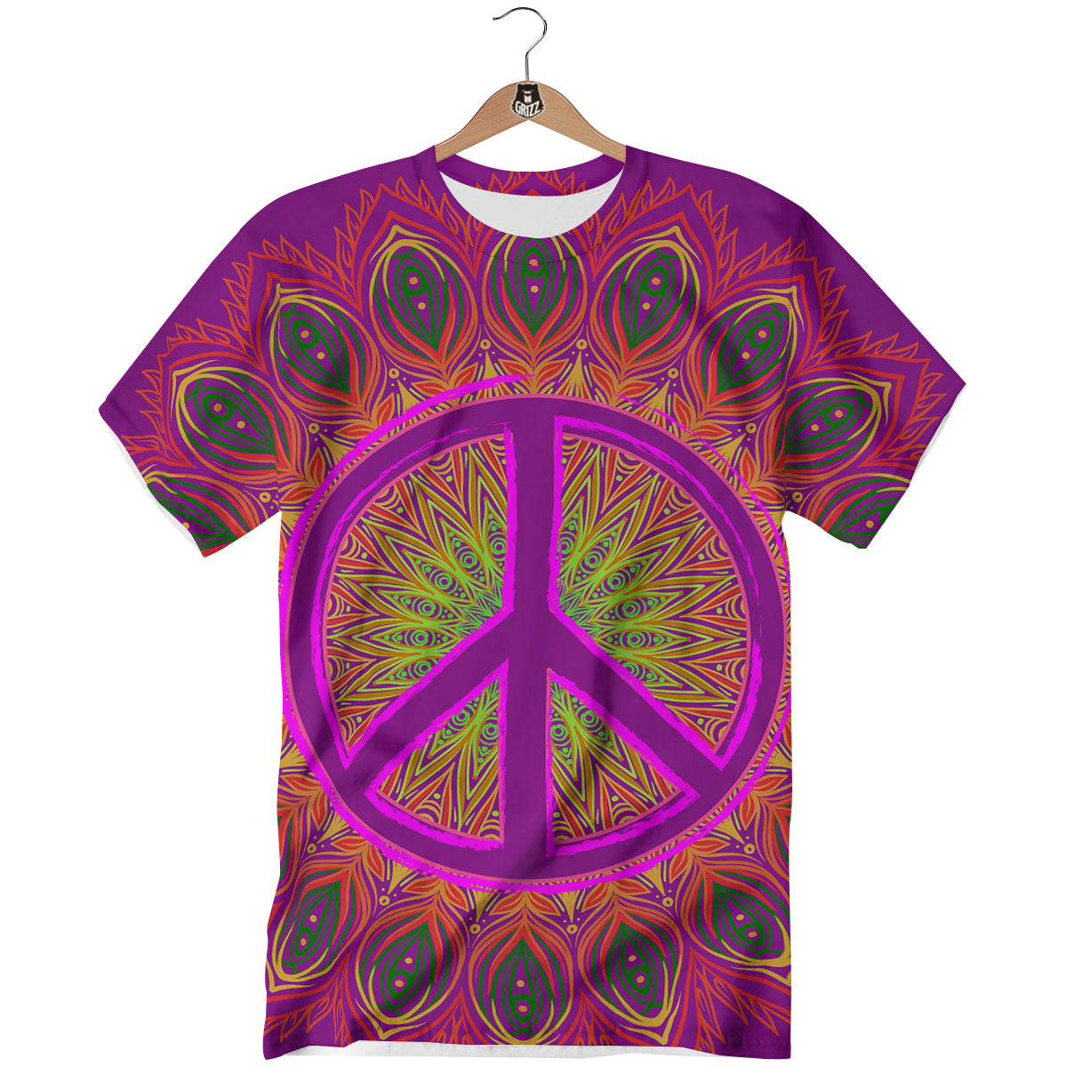 Peace Sign Psychedelic Hippie Print T-Shirt-grizzshop