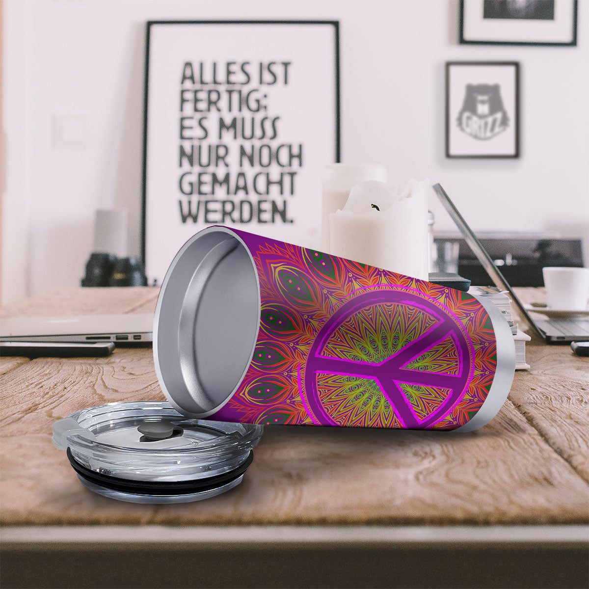 Peace Sign Psychedelic Hippie Print Tumbler-grizzshop
