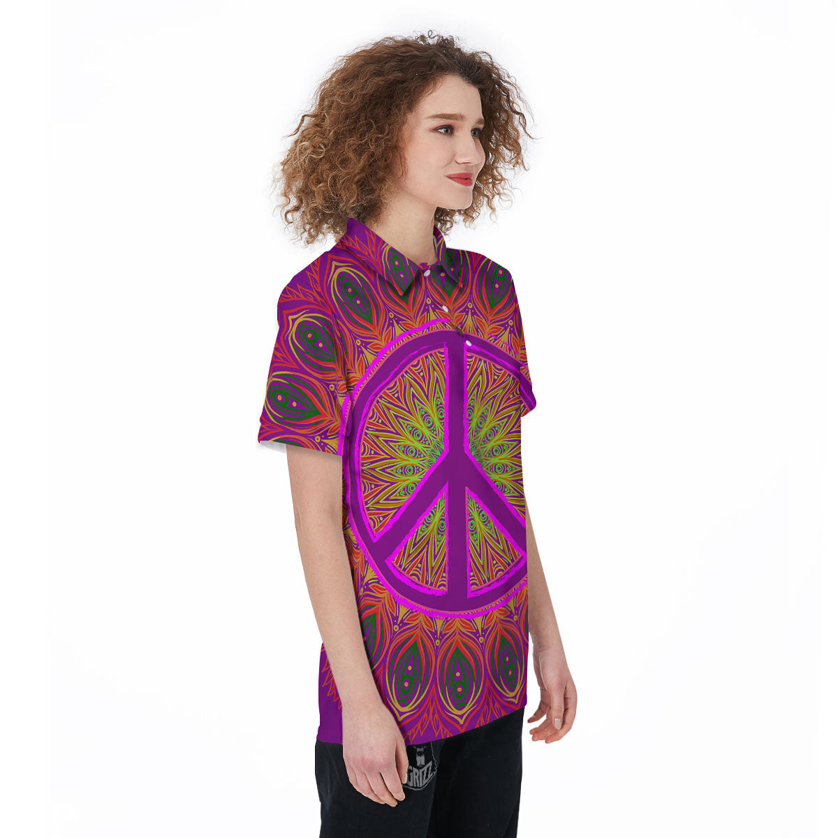 Peace Sign Psychedelic Hippie Print Women's Golf Shirts-grizzshop