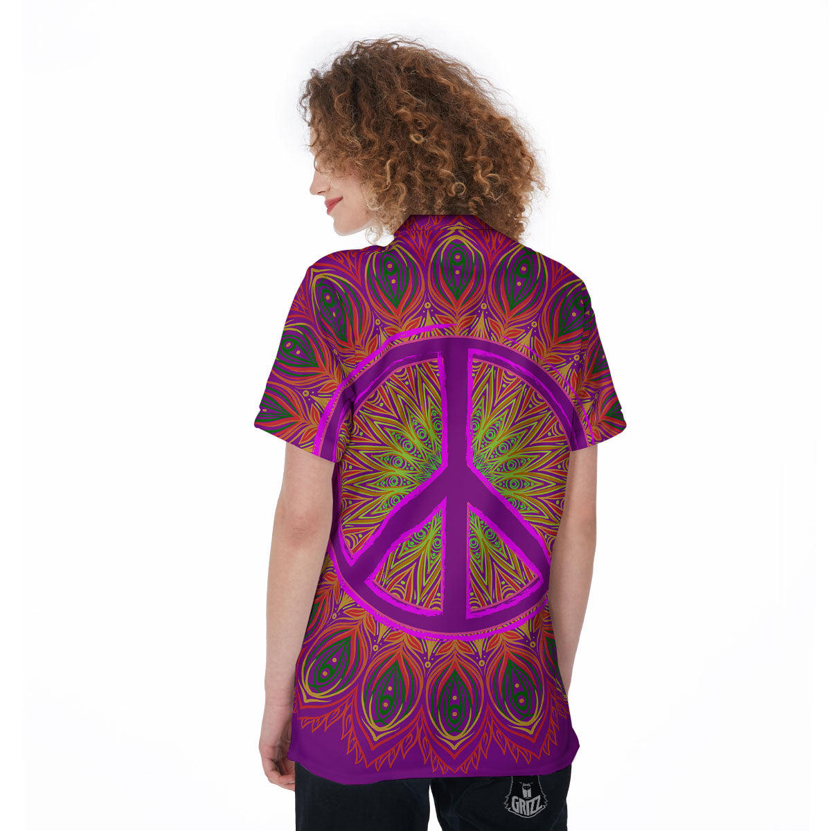 Peace Sign Psychedelic Hippie Print Women's Golf Shirts-grizzshop