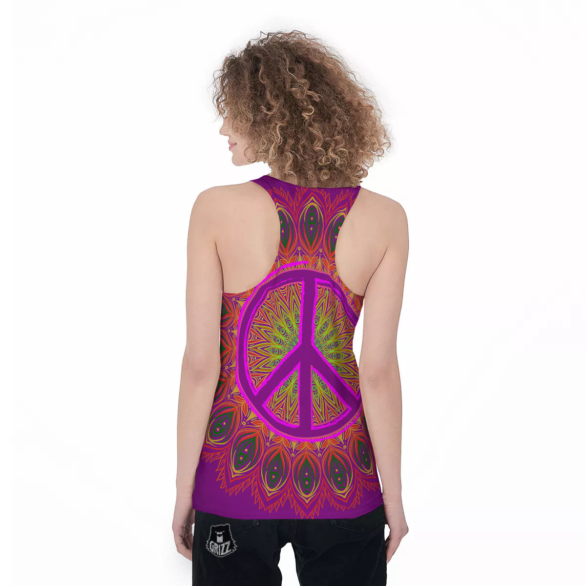 Peace Sign Psychedelic Hippie Print Women's Racerback Tank Top-grizzshop