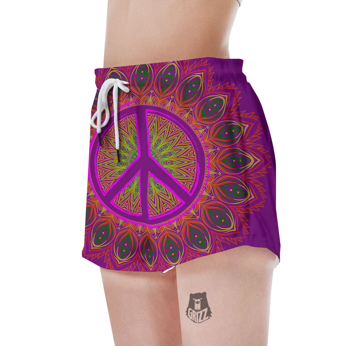 Peace Sign Psychedelic Hippie Print Women's Shorts-grizzshop