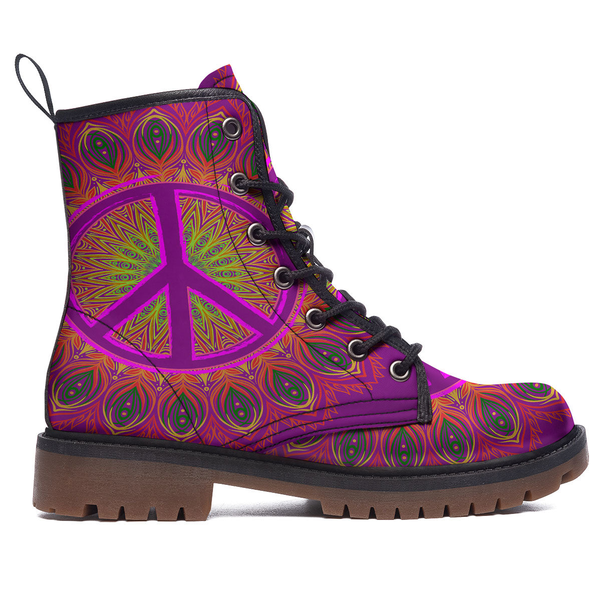 Peace Sign Psychedelic Hippie Print Work Boots-grizzshop
