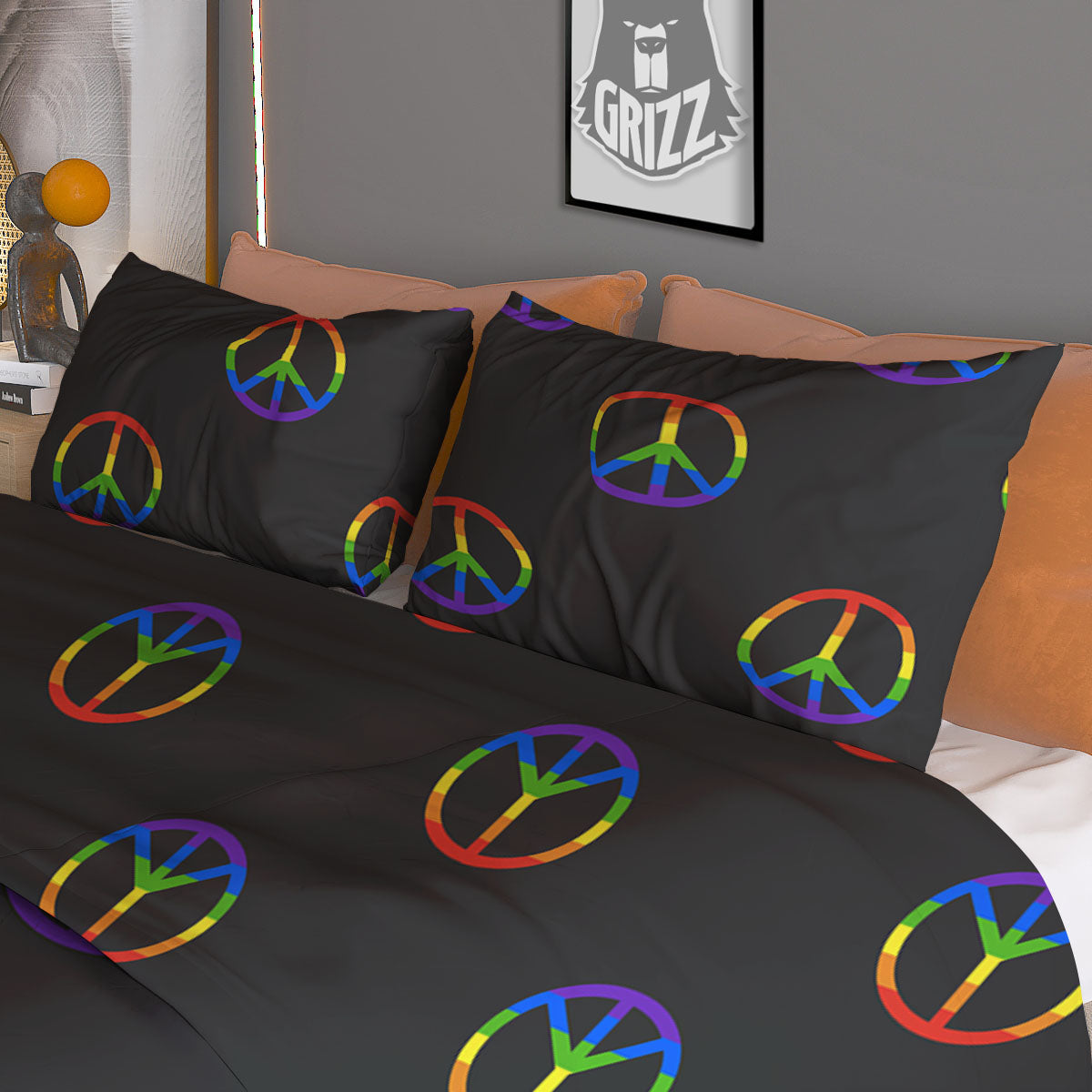 Peace Sign Rainbow LGBT Print Pattern Duvet Cover Bedding Set-grizzshop