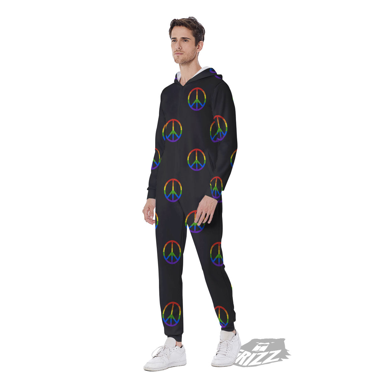 Peace Sign Rainbow LGBT Print Pattern Men's Jumpsuit-grizzshop