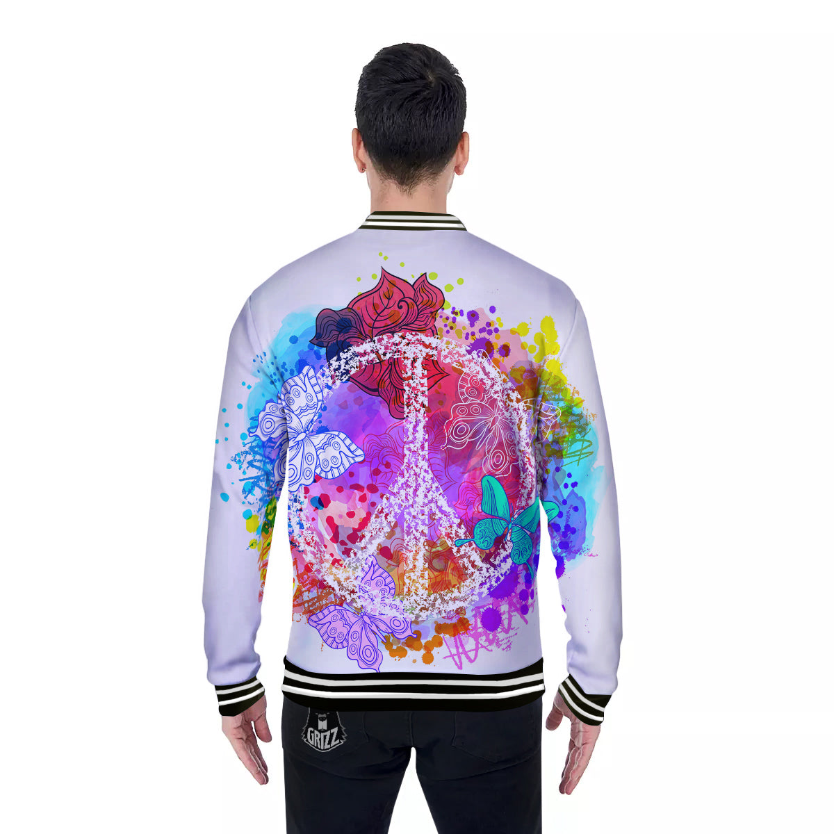 Peace Signs Colorful Hippie Print Baseball Jacket-grizzshop