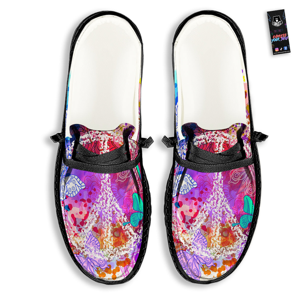 Peace Signs Colorful Hippie Print Black Loafers-grizzshop