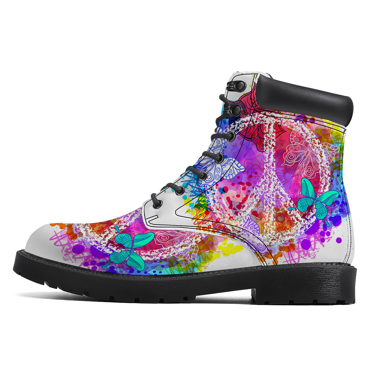 Peace Signs Colorful Hippie Print Boots-grizzshop
