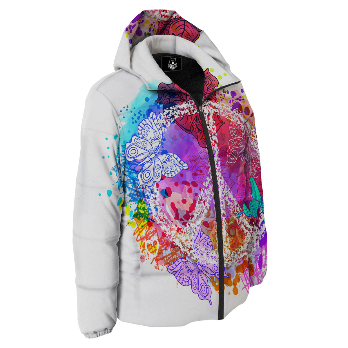 Peace Signs Colorful Hippie Print Down Jacket-grizzshop