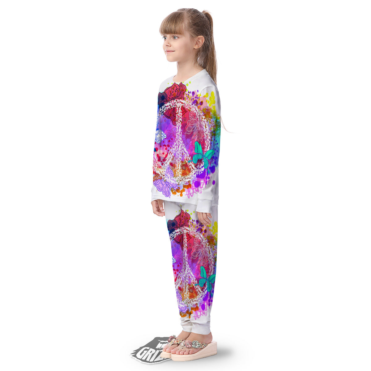 Peace Signs Colorful Hippie Print Kid's Pajamas-grizzshop