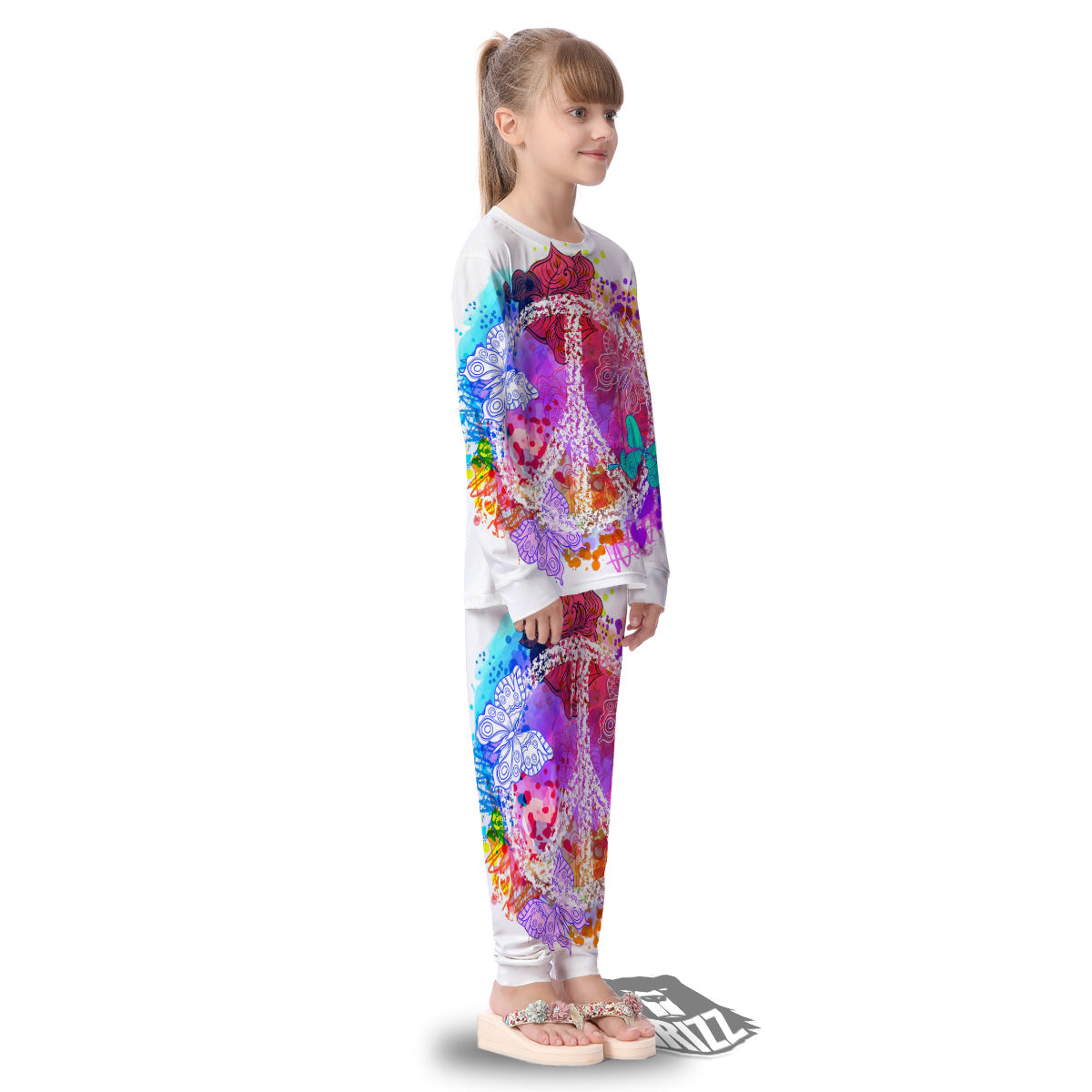 Peace Signs Colorful Hippie Print Kid's Pajamas-grizzshop