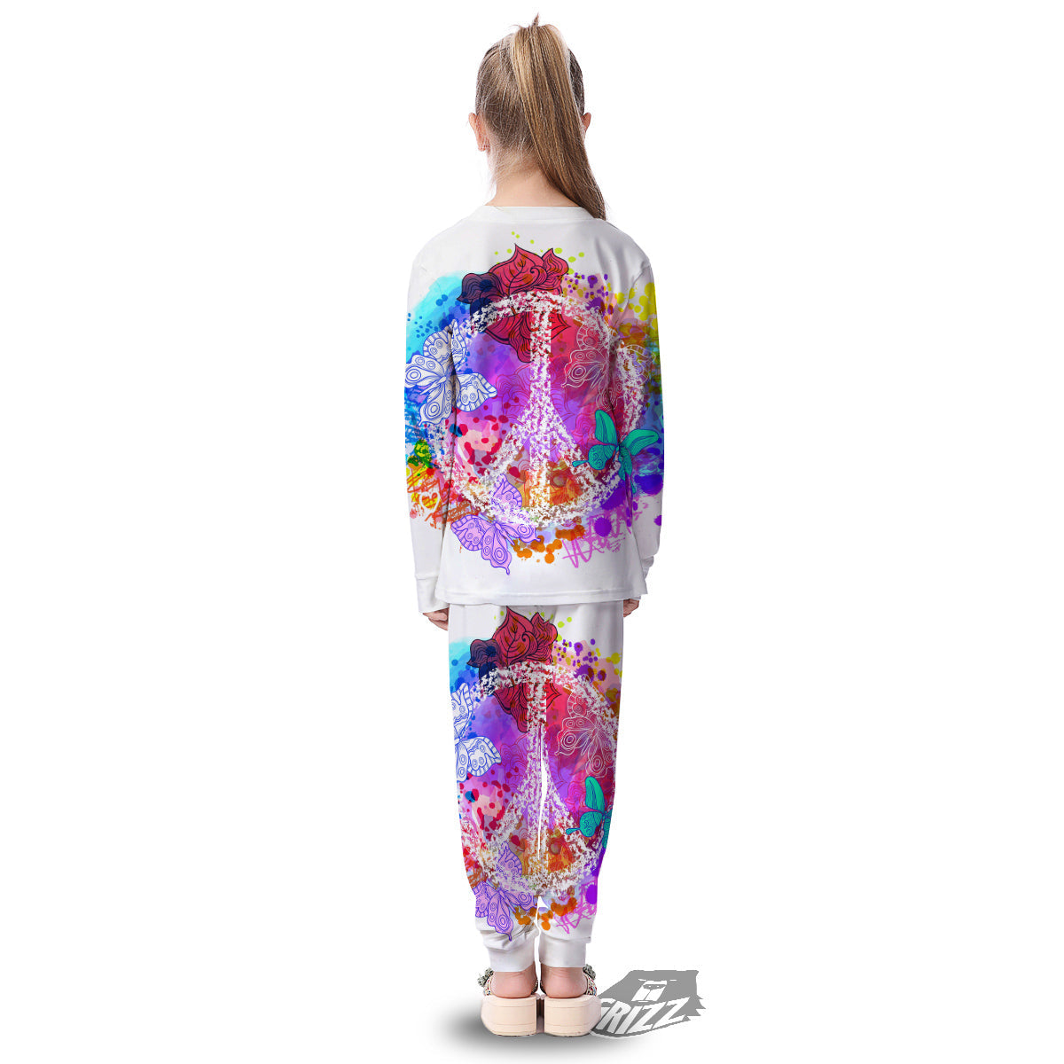 Peace Signs Colorful Hippie Print Kid's Pajamas-grizzshop
