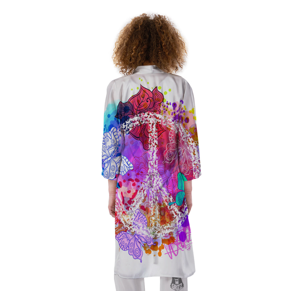 Peace Signs Colorful Hippie Print Kimono-grizzshop
