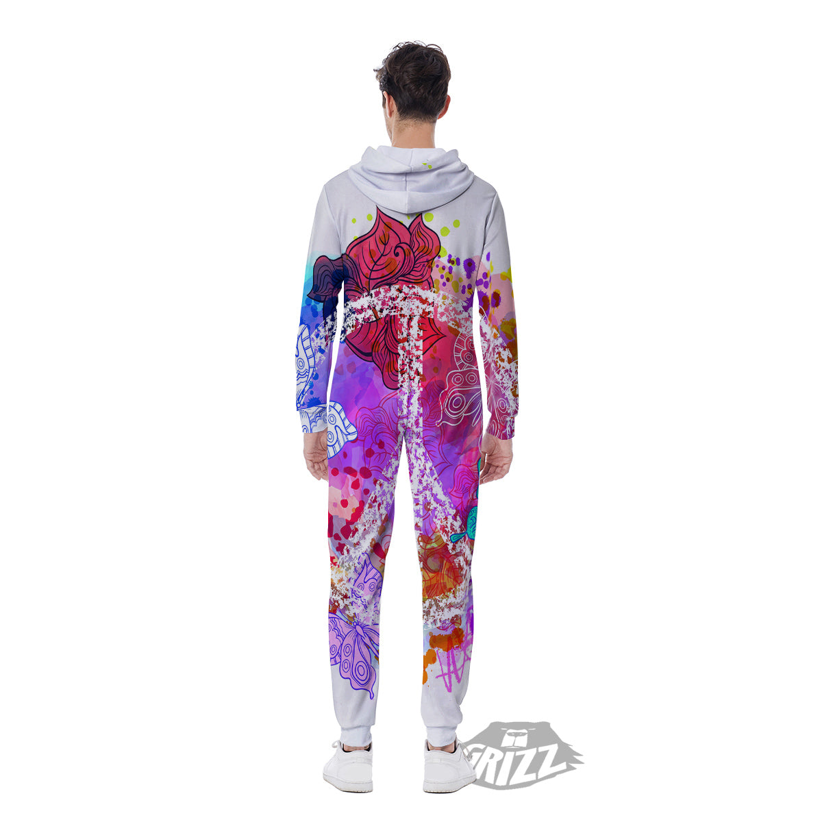 Peace Signs Colorful Hippie Print Men's Jumpsuit-grizzshop
