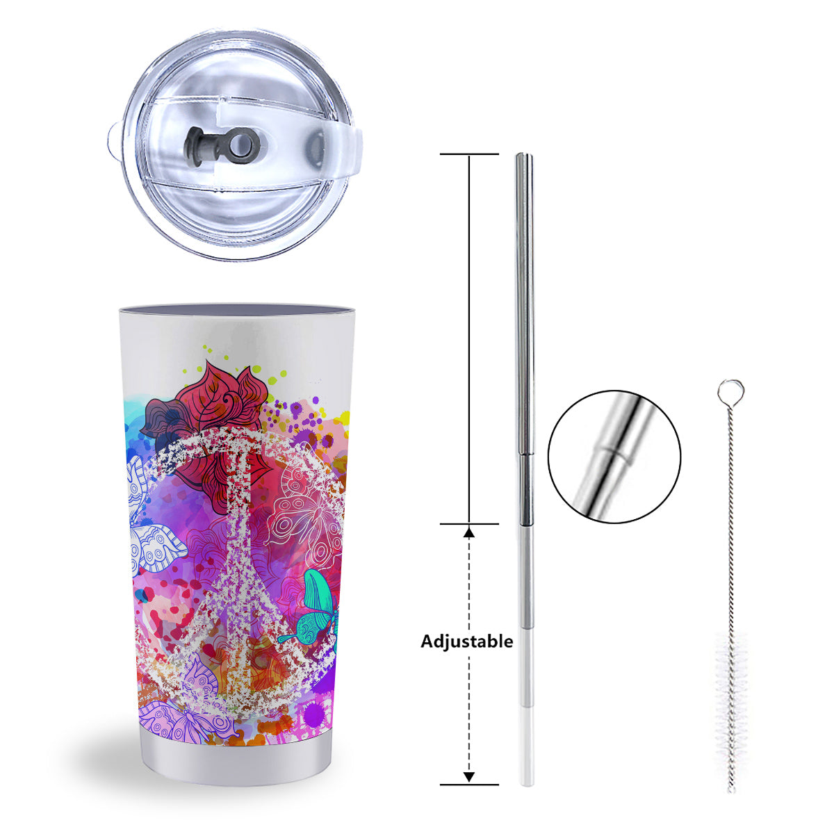 Peace Signs Colorful Hippie Print Tumbler-grizzshop