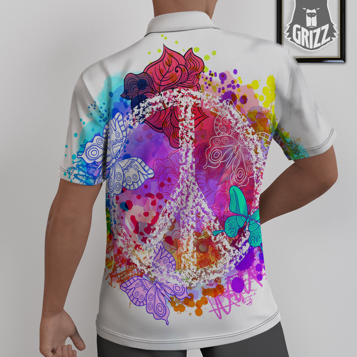 Peace Signs Colorful Hippie Print Untucked Shirts-grizzshop