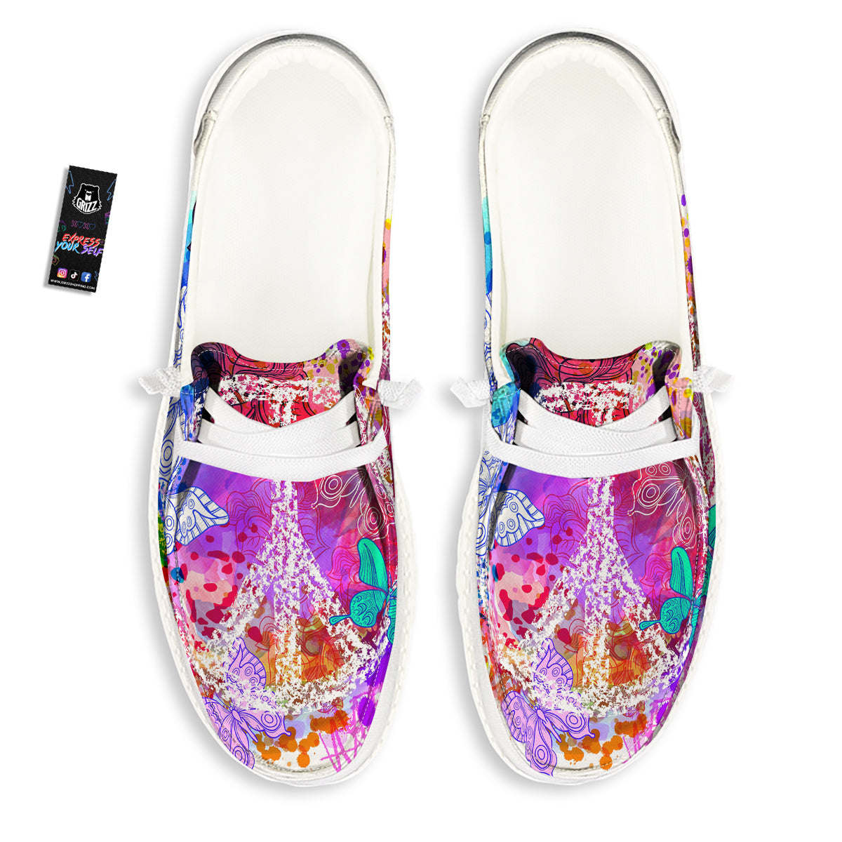 Peace Signs Colorful Hippie Print White Loafers-grizzshop