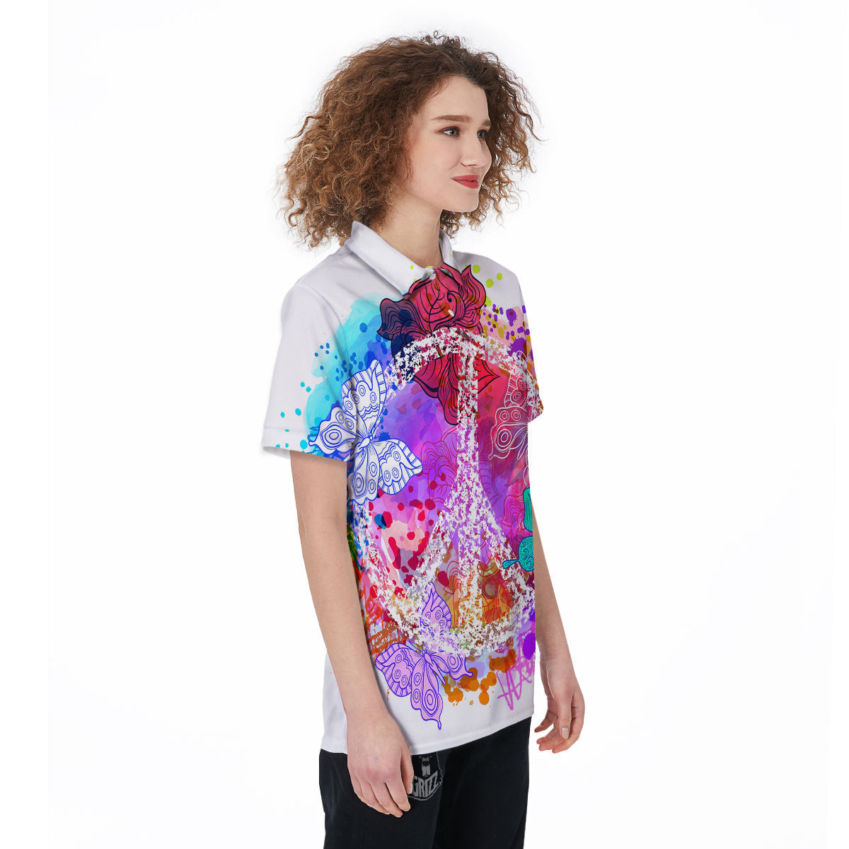 Peace Signs Colorful Hippie Print Women's Golf Shirts-grizzshop