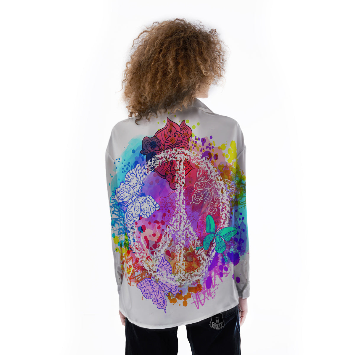 Peace Signs Colorful Hippie Print Women's Long Sleeve Shirts-grizzshop
