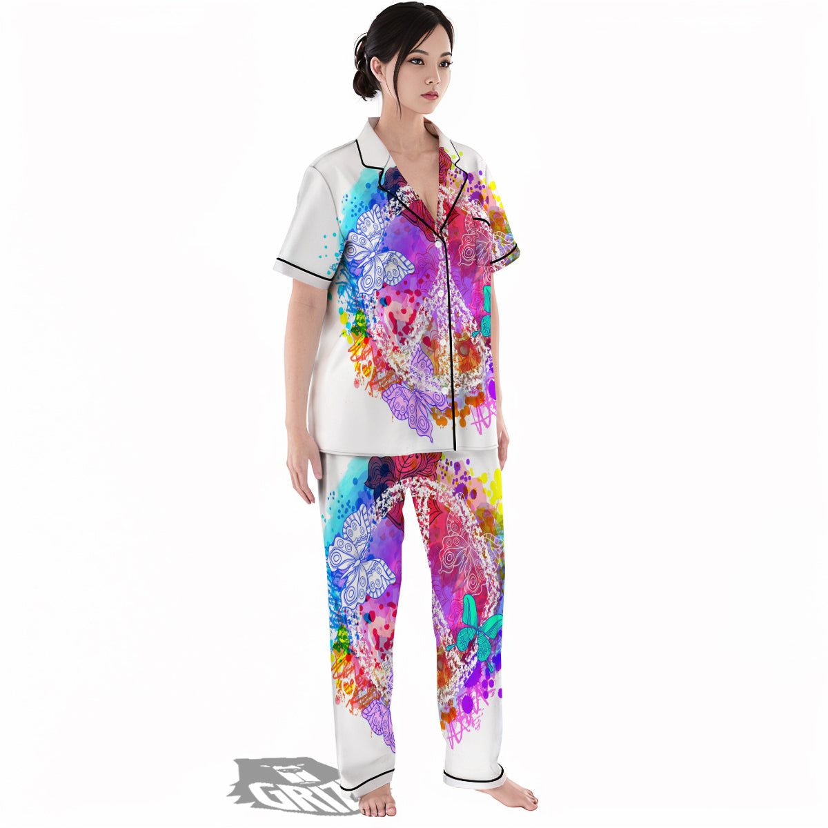 Peace Signs Colorful Hippie Print Women's Pajamas Set-grizzshop