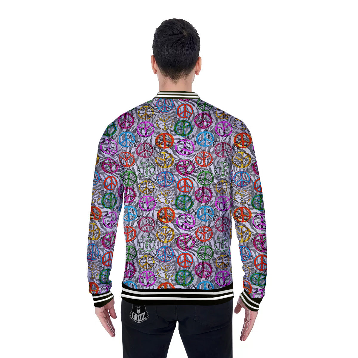 Peace Signs Zebra Print Pattern Baseball Jacket-grizzshop