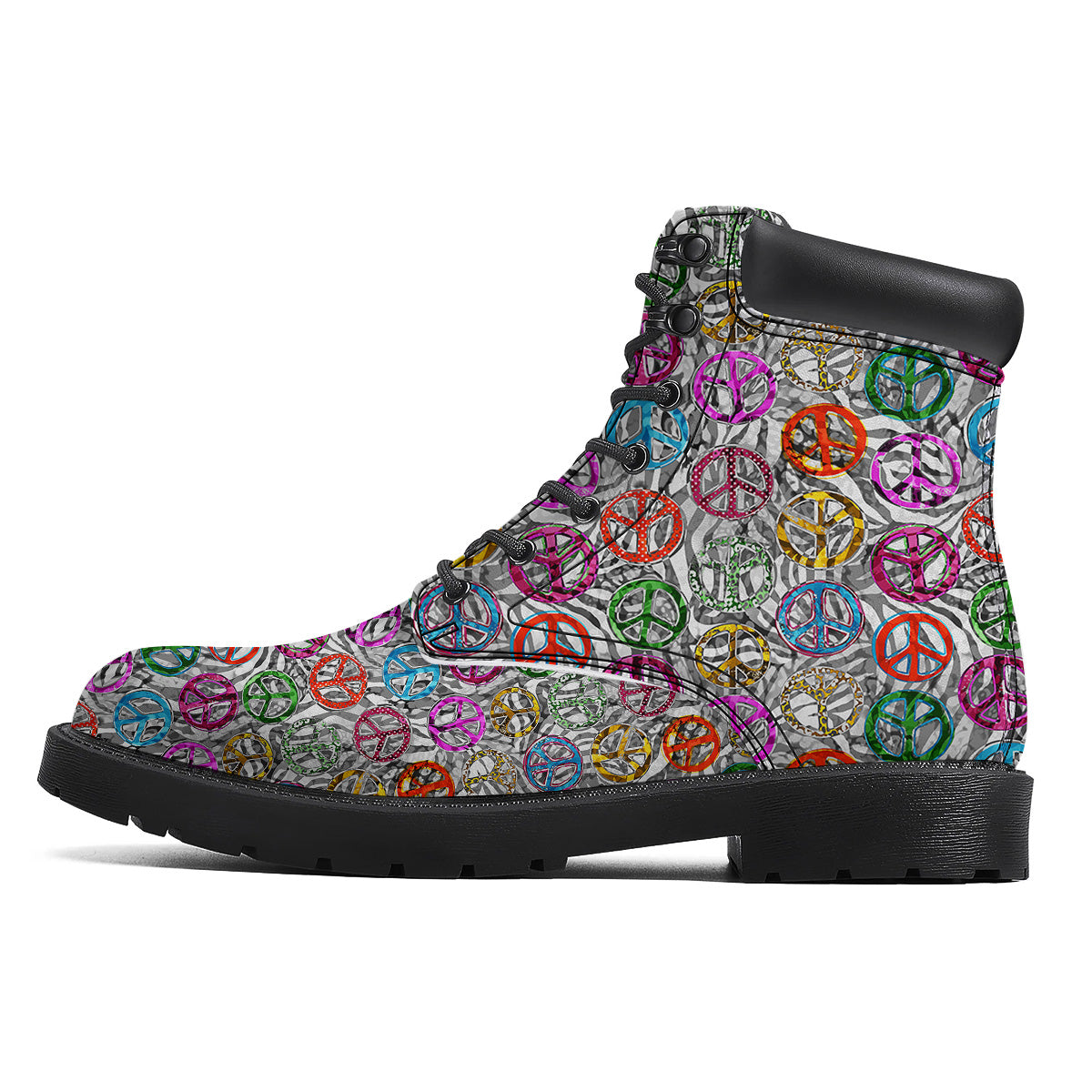Peace Signs Zebra Print Pattern Boots-grizzshop