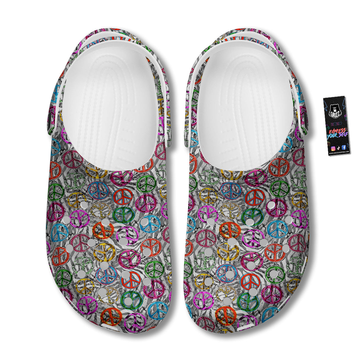 Peace Signs Zebra Print Pattern Clog-grizzshop