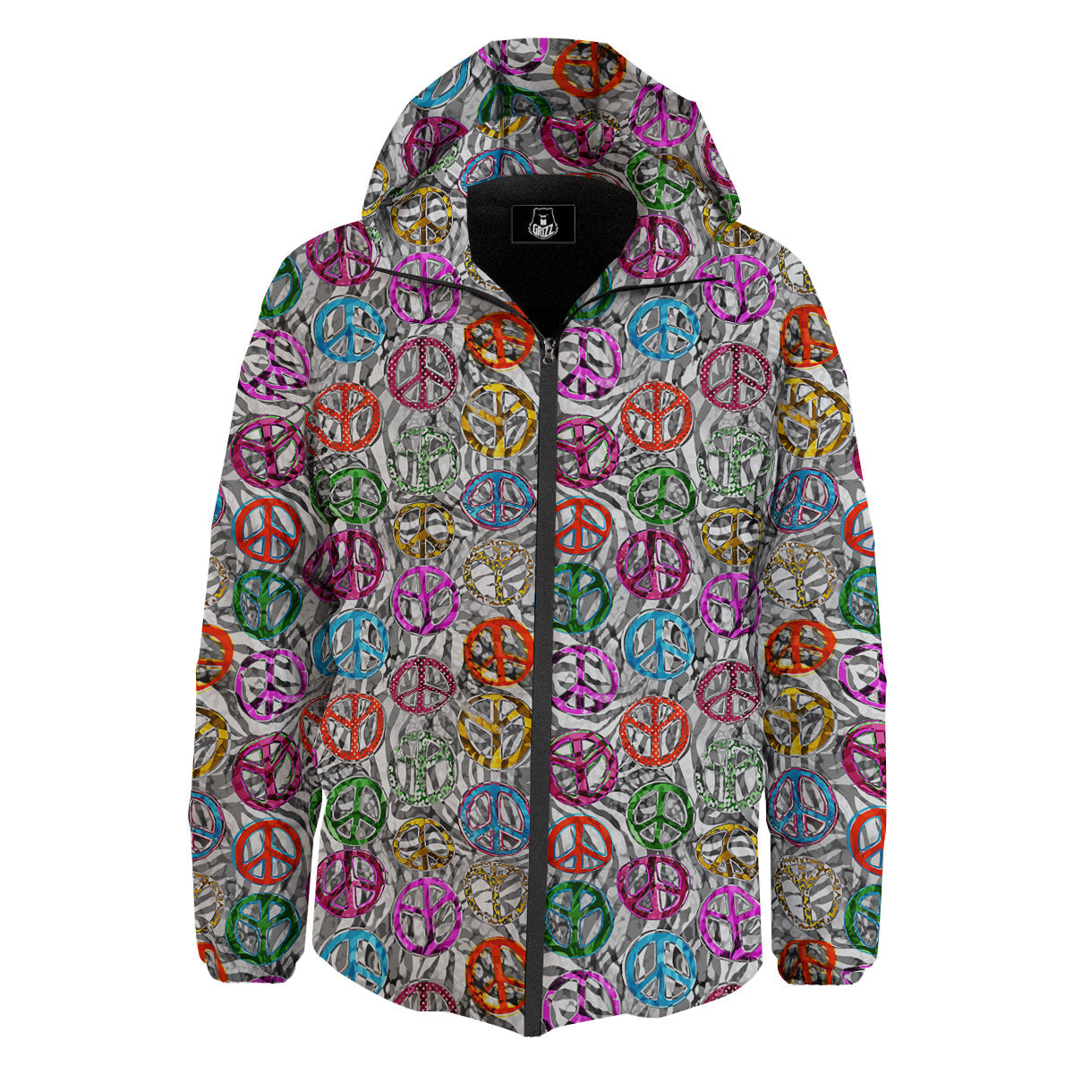 Peace Signs Zebra Print Pattern Down Jacket-grizzshop