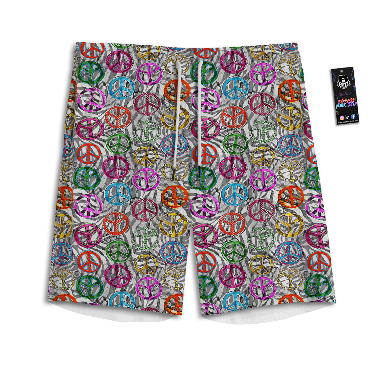 Peace Signs Zebra Print Pattern Men's Athletic Shorts