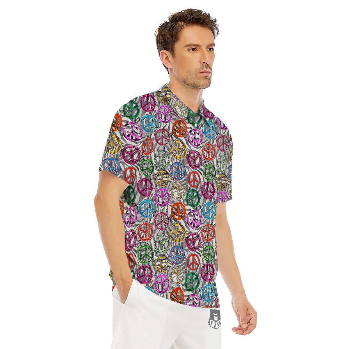 Peace Signs Zebra Print Pattern Men's Golf Shirts-grizzshop