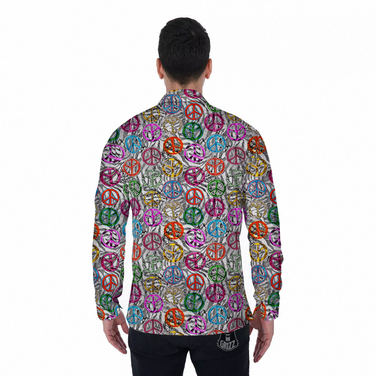 Peace Signs Zebra Print Pattern Men's Long Sleeve Shirts-grizzshop