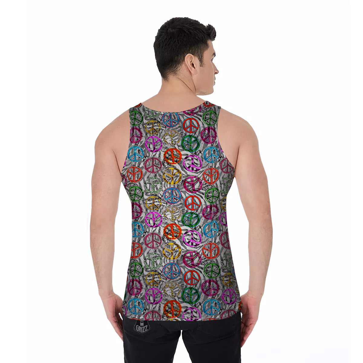 Peace Signs Zebra Print Pattern Men's Tank Top-grizzshop