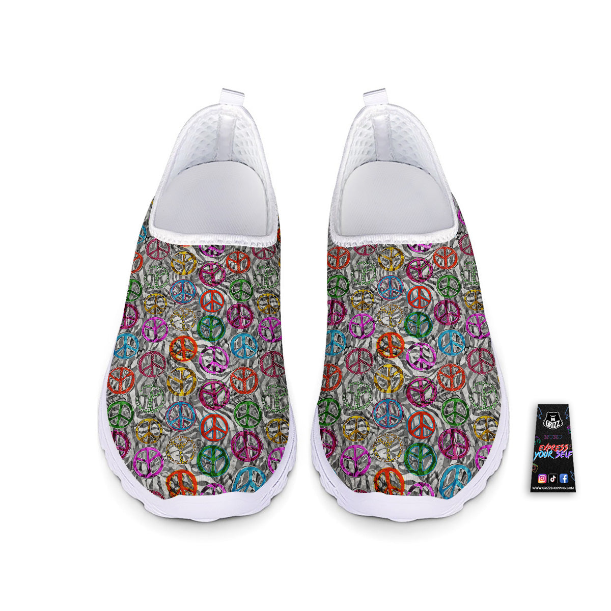 Peace Signs Zebra Print Pattern Nurse Shoes-grizzshop
