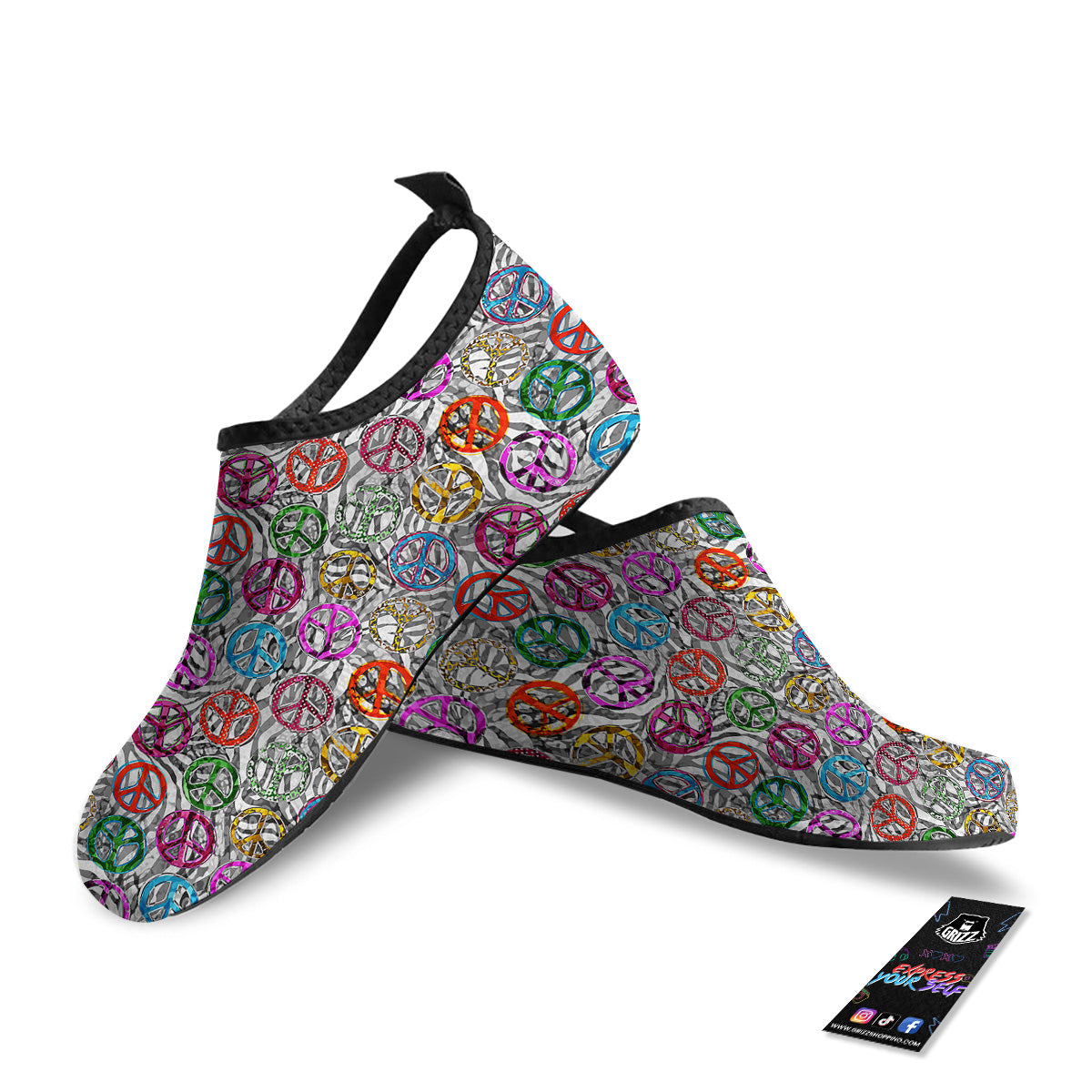 Peace Signs Zebra Print Pattern Water Shoes-grizzshop