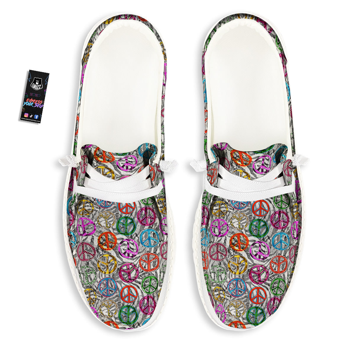 Peace Signs Zebra Print Pattern White Loafers-grizzshop
