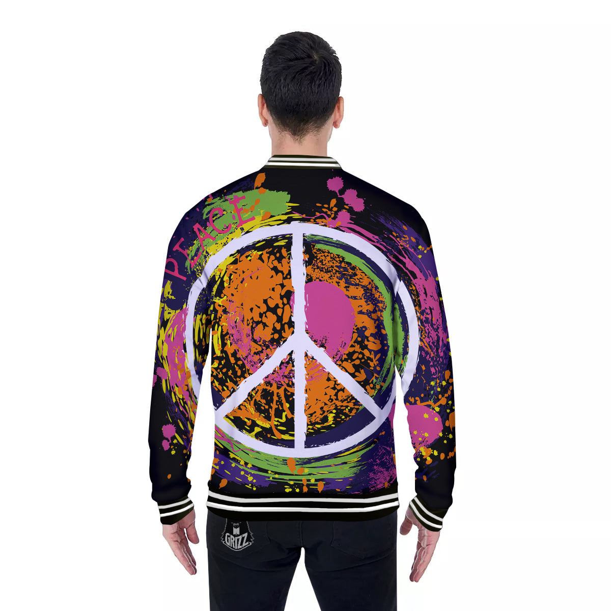 Peace Symbols Colorful Hippie Print Baseball Jacket-grizzshop