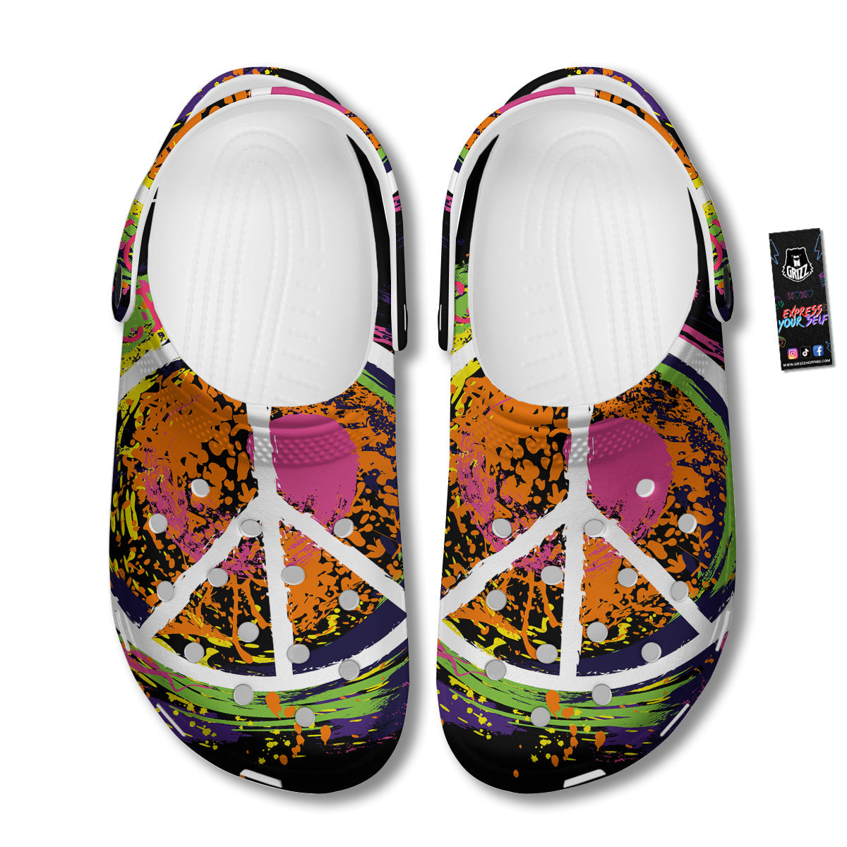 Peace Symbols Colorful Hippie Print Clog-grizzshop