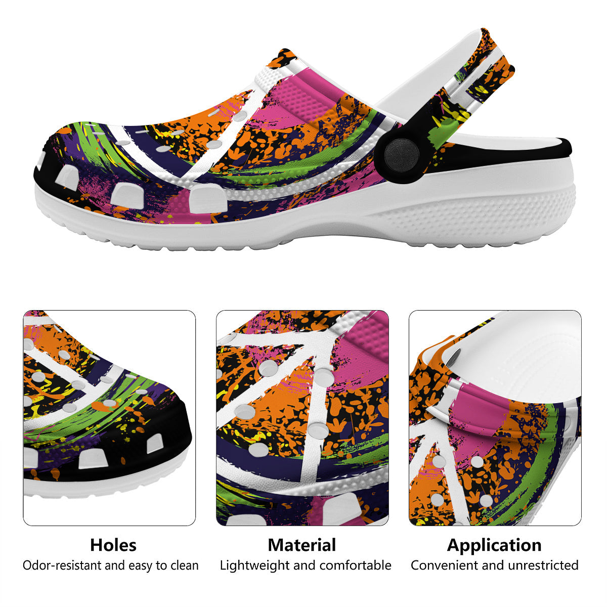 Peace Symbols Colorful Hippie Print Clog-grizzshop