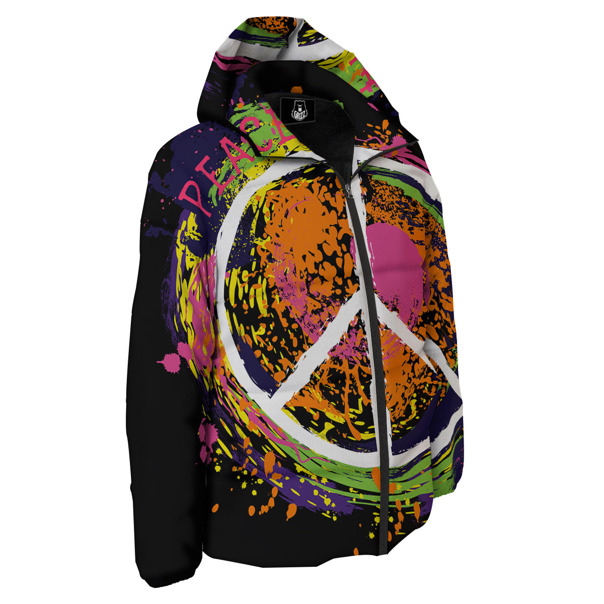 Peace Symbols Colorful Hippie Print Down Jacket-grizzshop