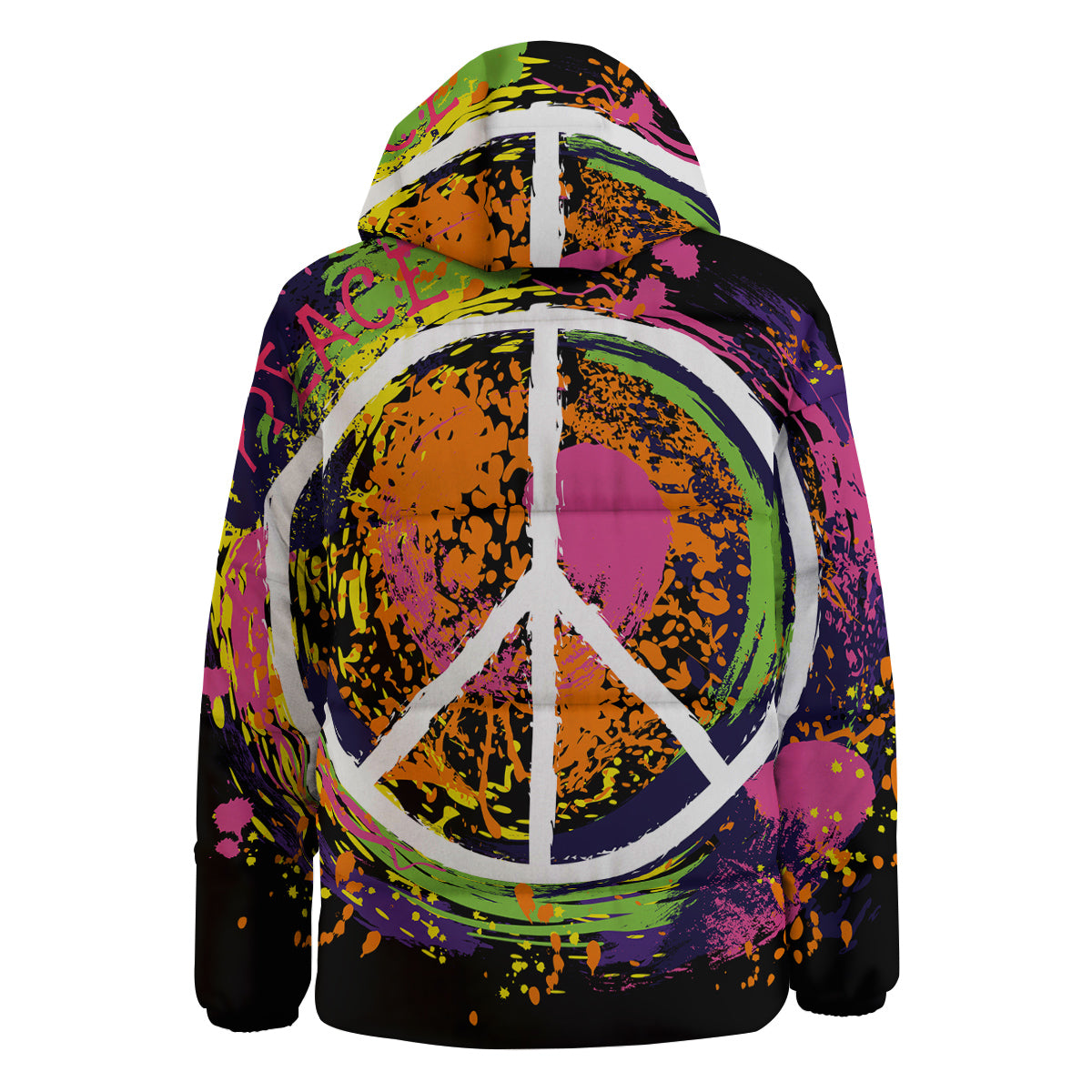 Peace Symbols Colorful Hippie Print Down Jacket-grizzshop