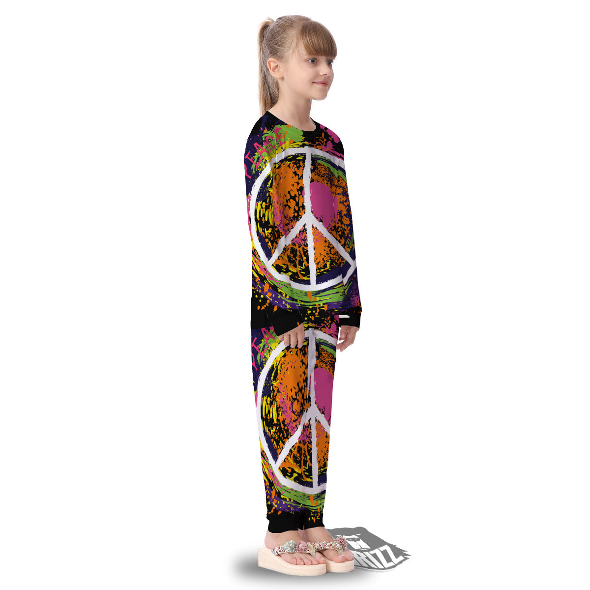 Peace Symbols Colorful Hippie Print Kid's Pajamas-grizzshop