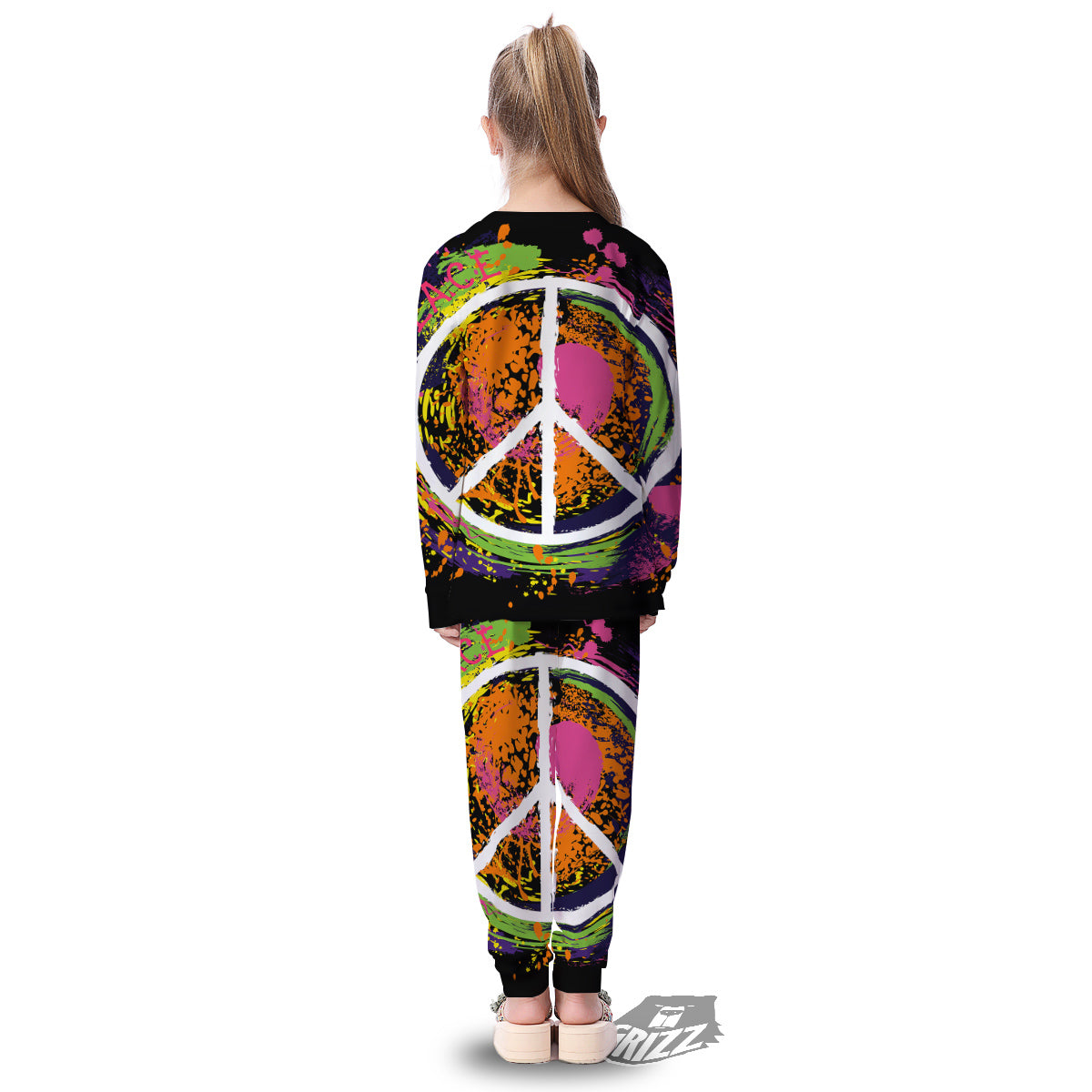 Peace Symbols Colorful Hippie Print Kid's Pajamas-grizzshop