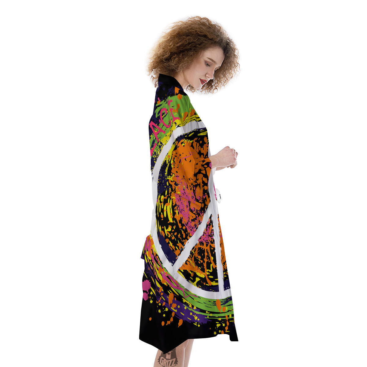 Peace Symbols Colorful Hippie Print Kimono-grizzshop